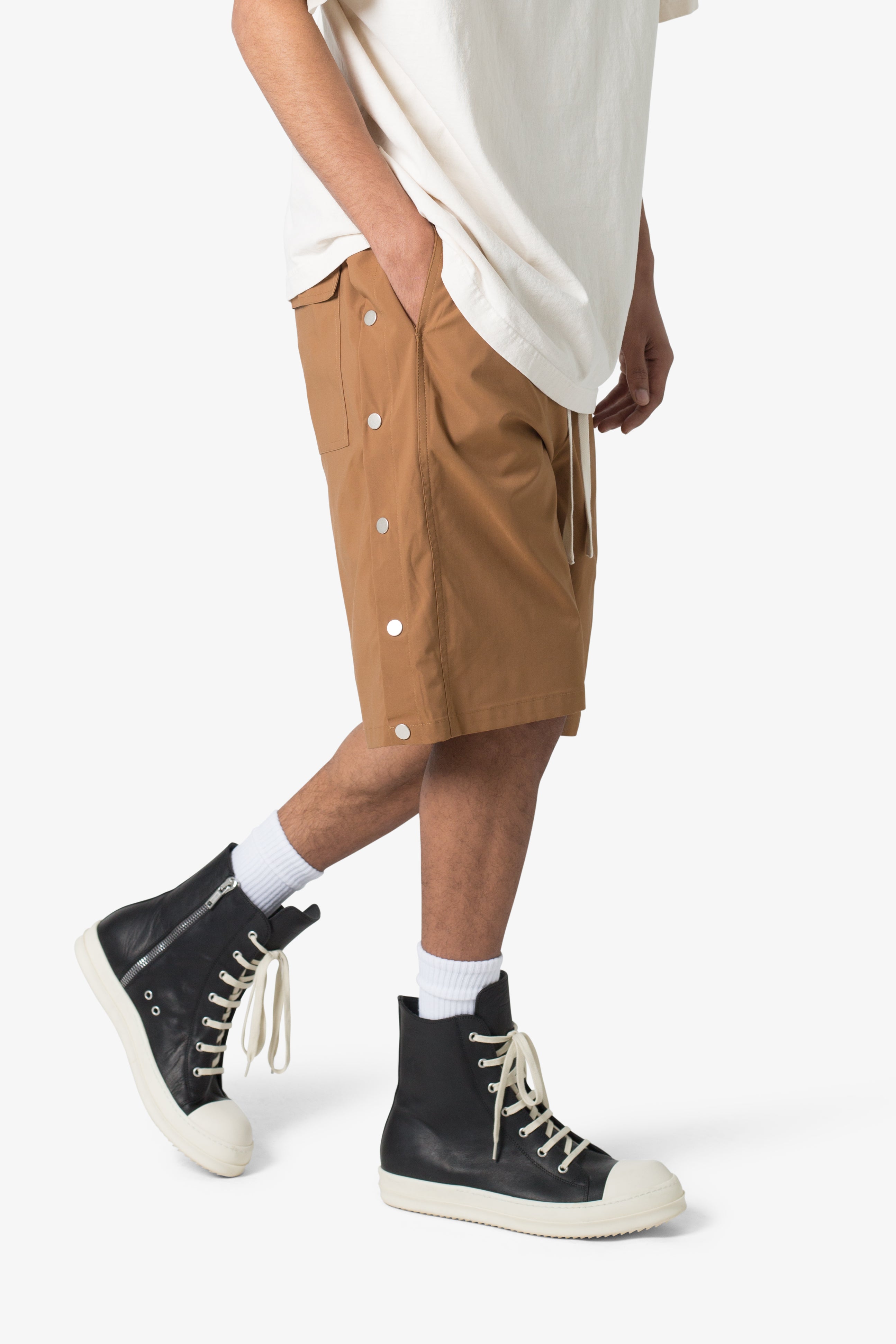Side Snap Nylon Shorts - Brown | mnml