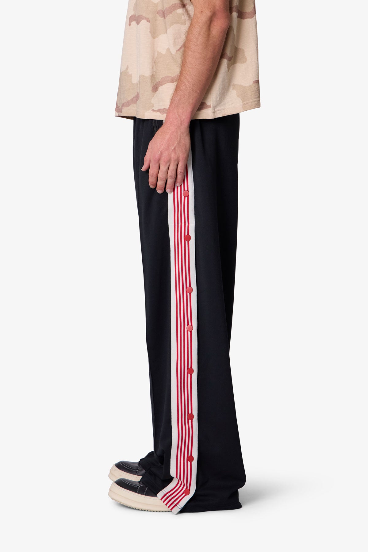 Side Snap Striped Track Pants - Black | mnml