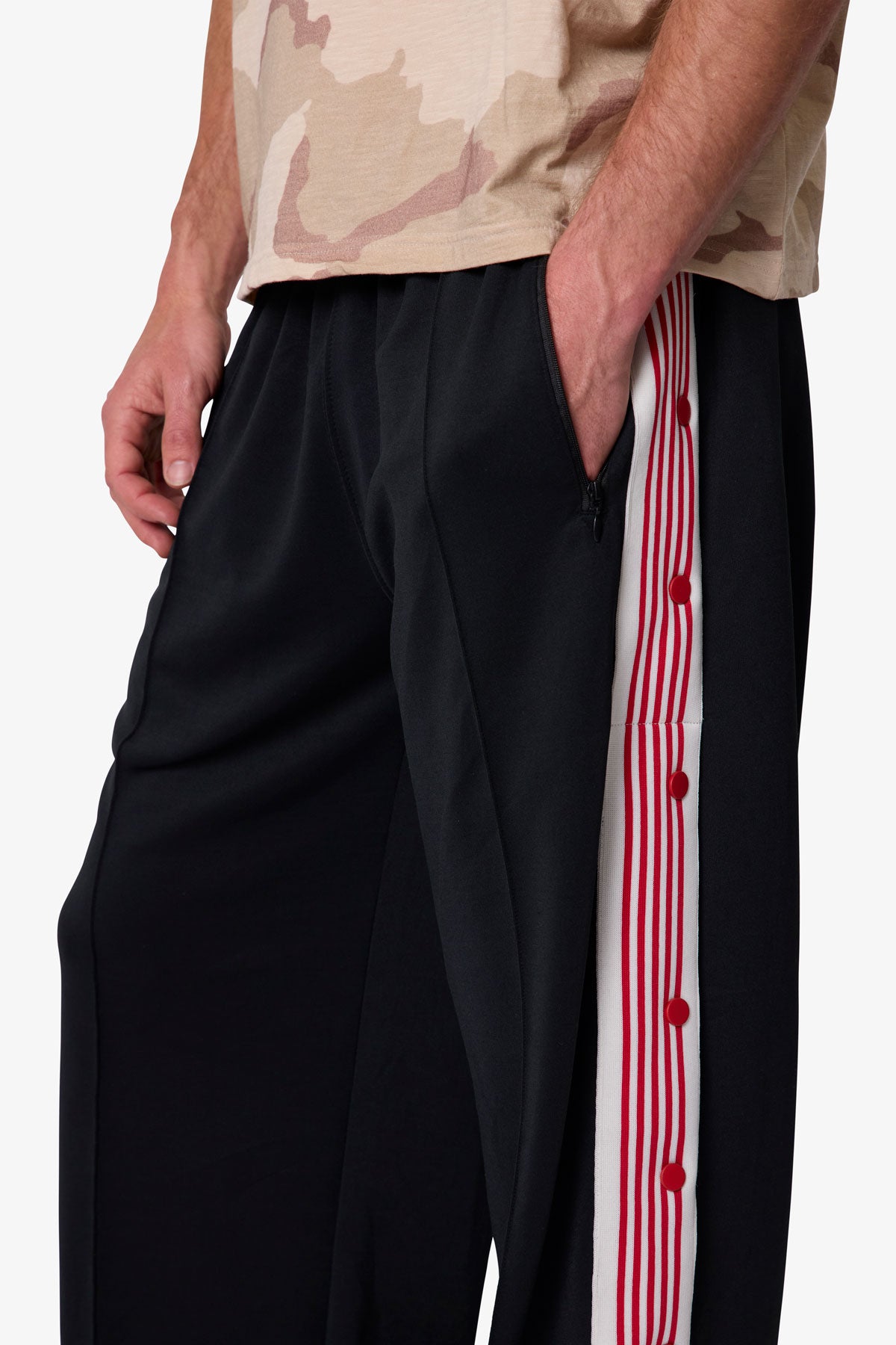 Side Snap Striped Track Pants - Black | mnml