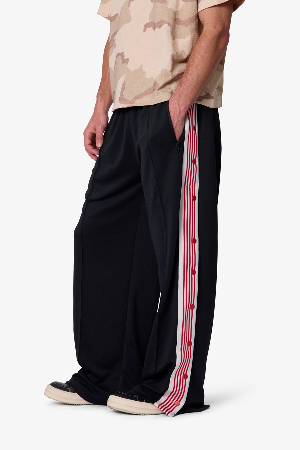 Side Snap Striped Track Pants - Black | mnml
