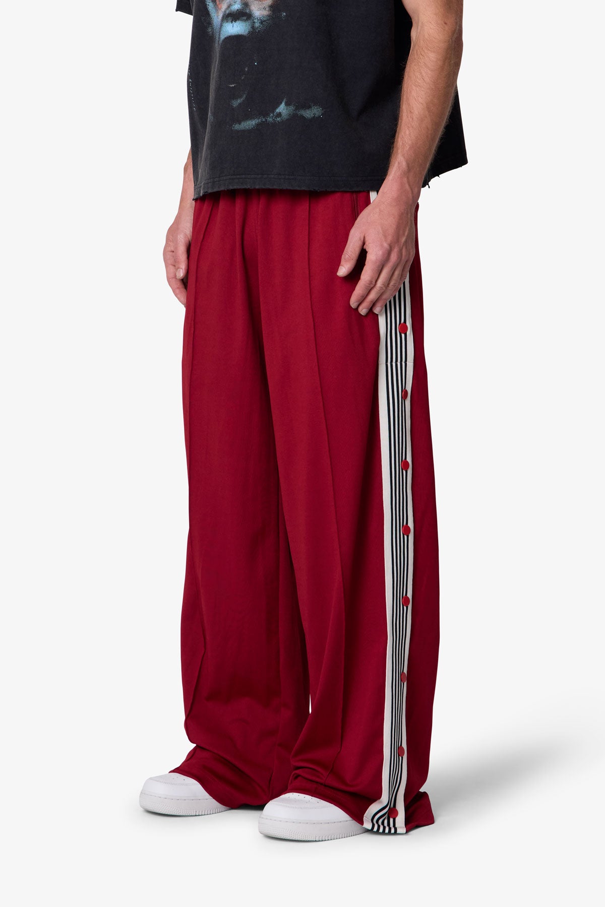 Side Snap Striped Track Pants - Red | mnml