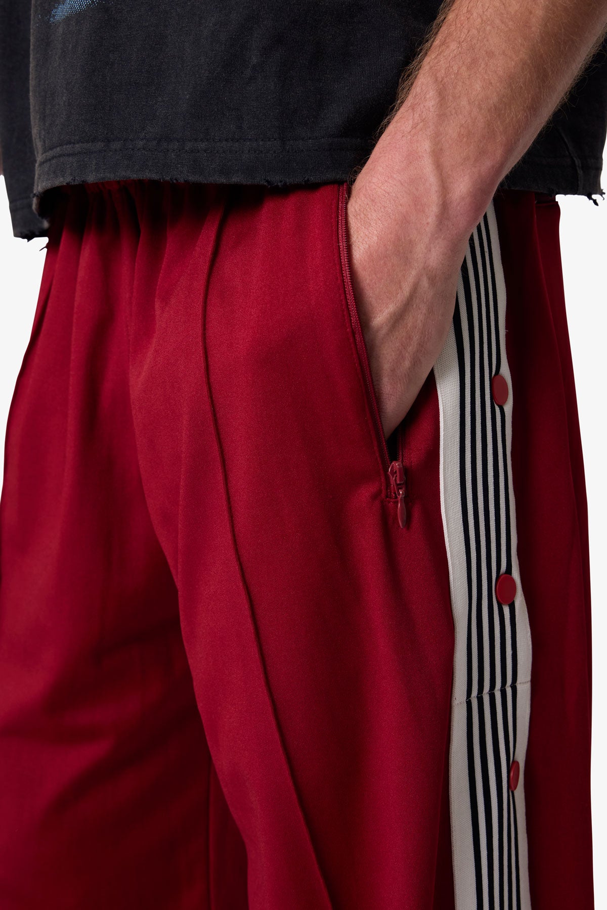 Side Snap Striped Track Pants - Red | mnml