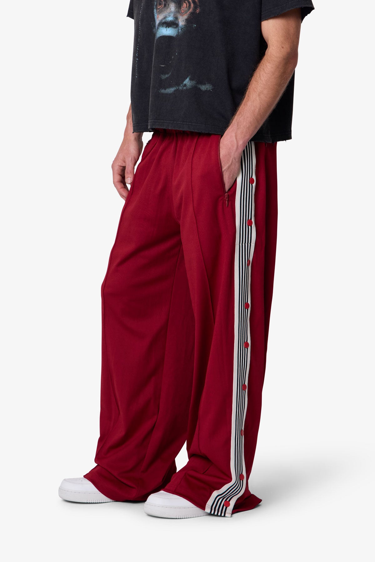 Side Snap Striped Track Pants - Red | mnml