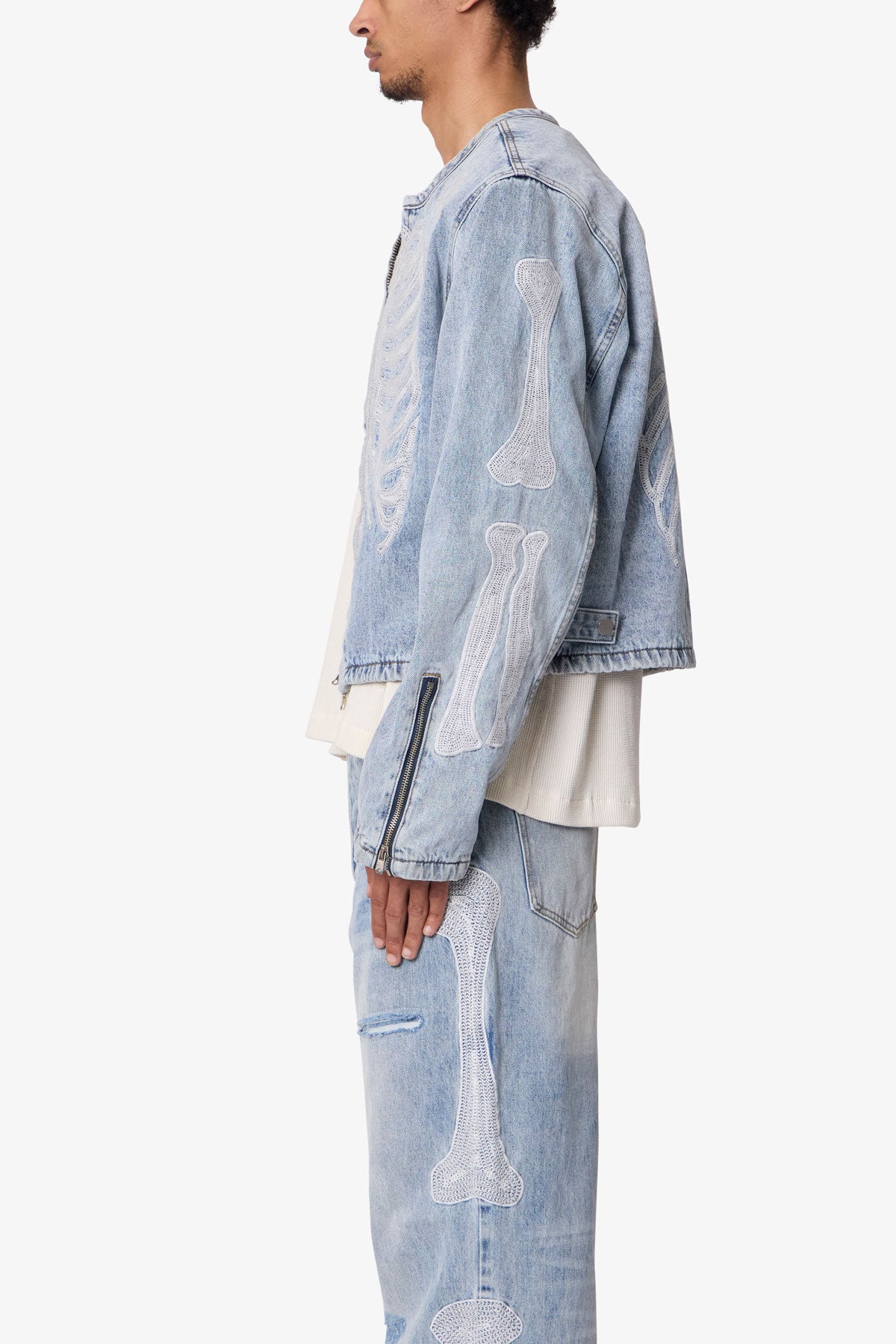 Skeleton Moto Jacket - Washed Blue | mnml