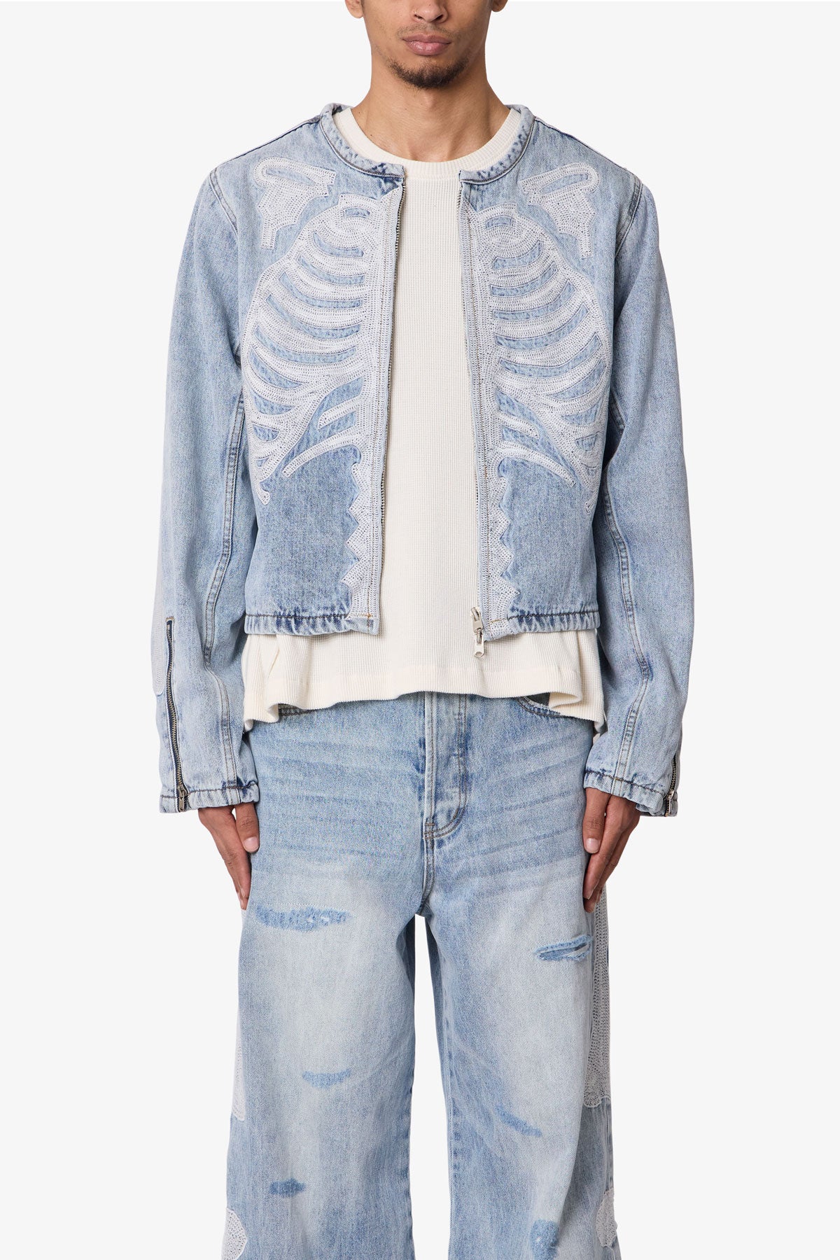 Skeleton Moto Jacket - Washed Blue | mnml