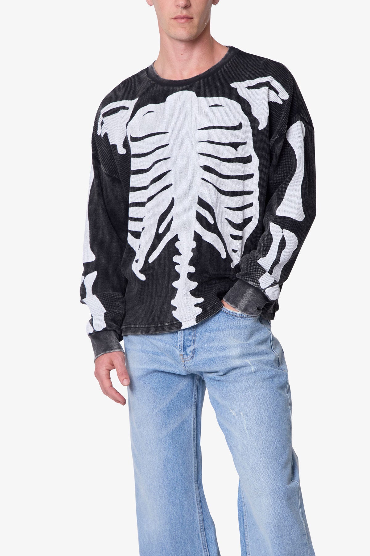 Skeleton Thermal L/S Shirt - Washed Black | mnml | shop now