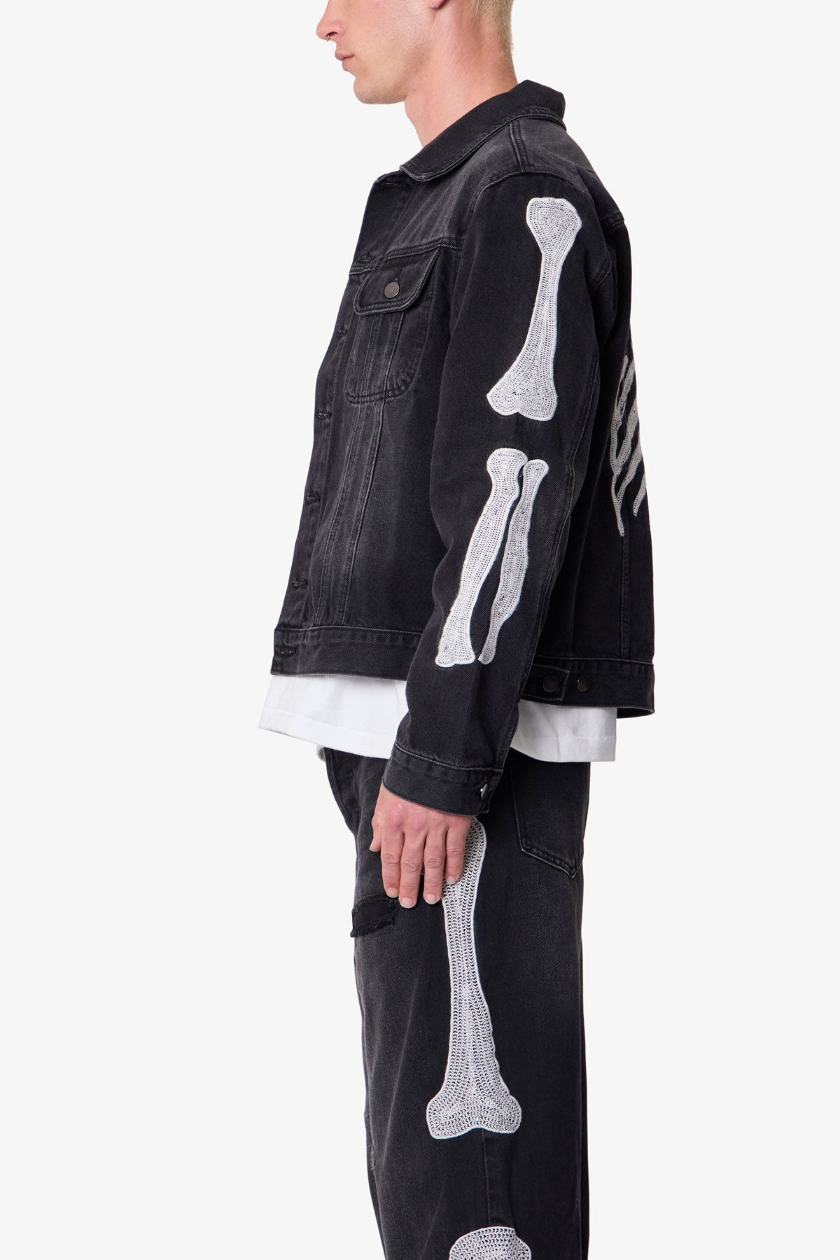 Skeleton Trucker Jacket - Washed Black | mnml