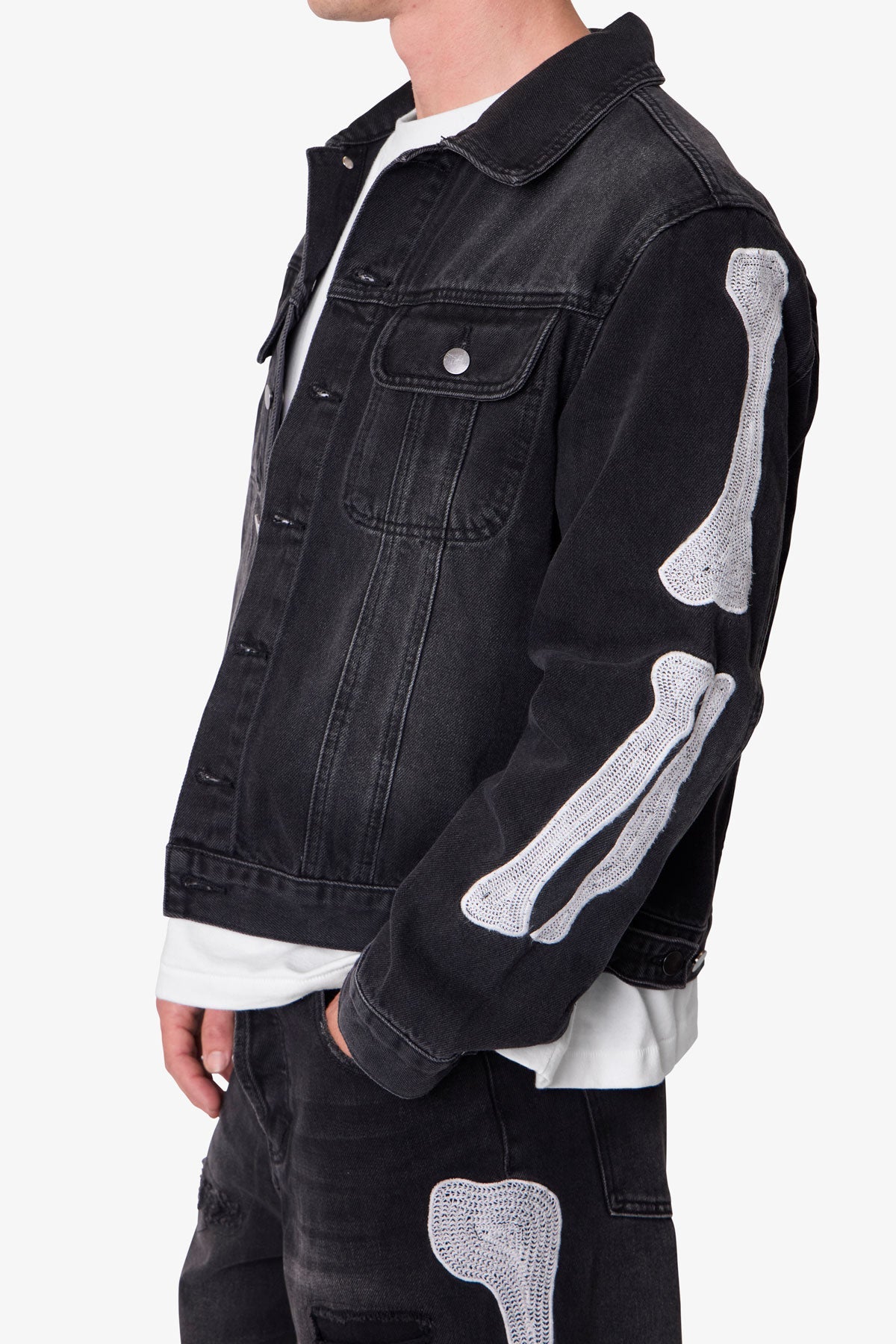 Skeleton Trucker Jacket - Washed Black | mnml