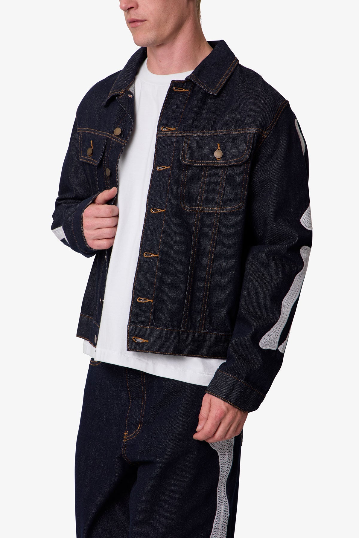 Skeleton Trucker Jacket - Washed Black | mnml