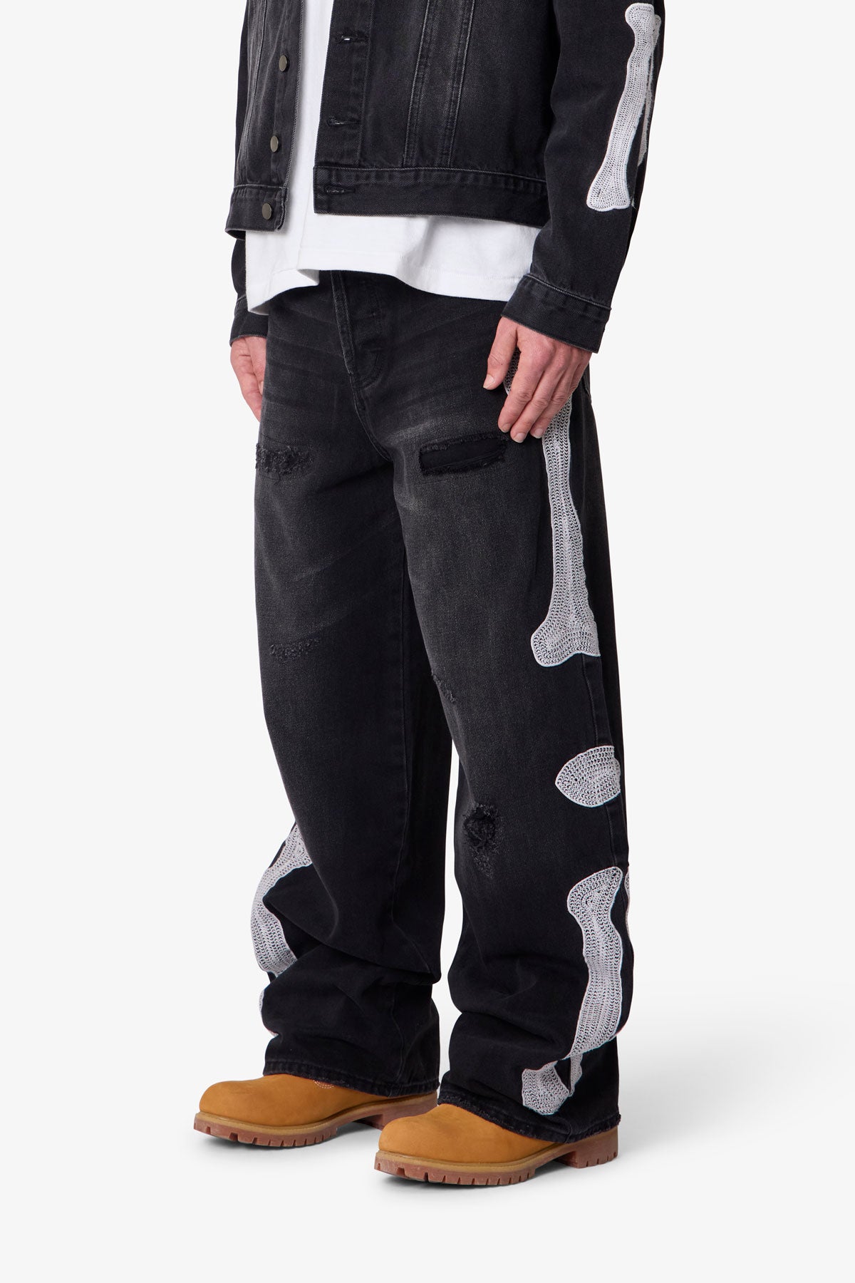 Skeleton Baggy Denim - Washed Black | mnml