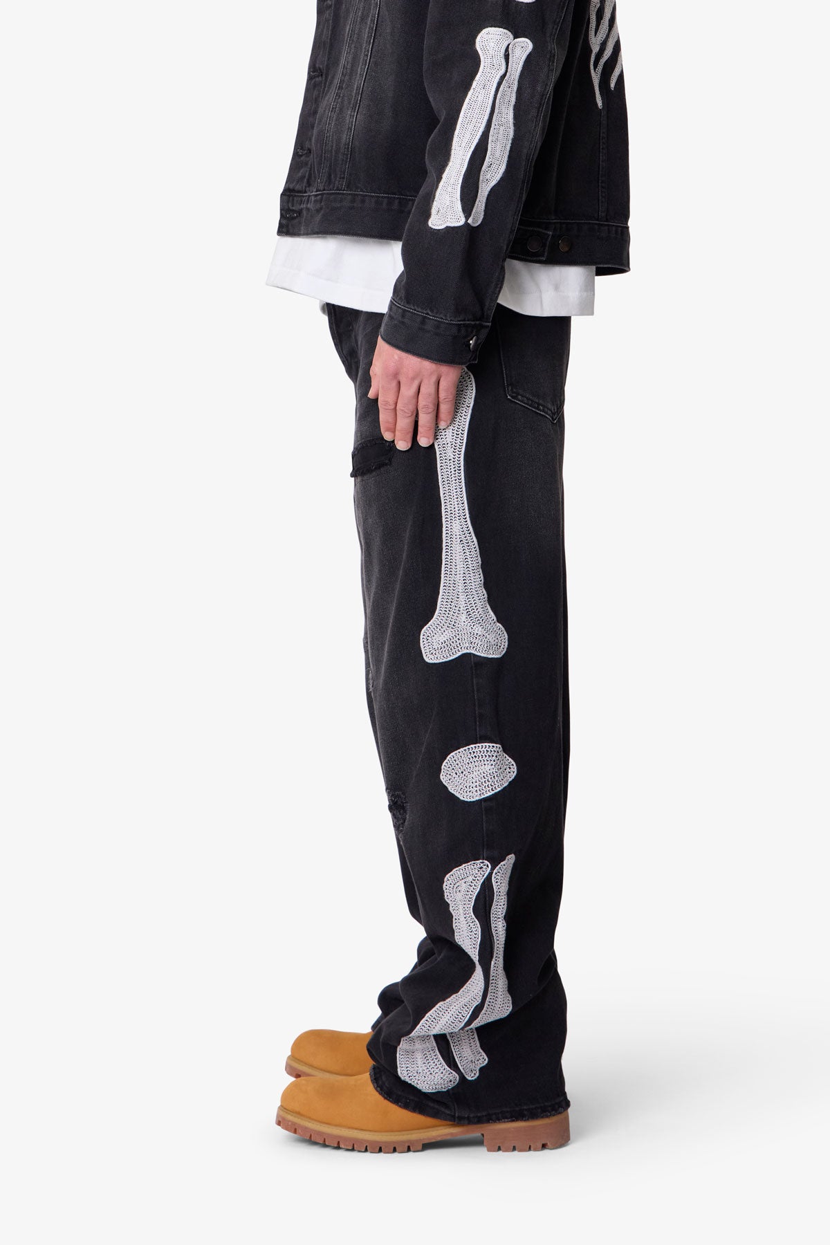 Skeleton Baggy Denim - Washed Black | mnml