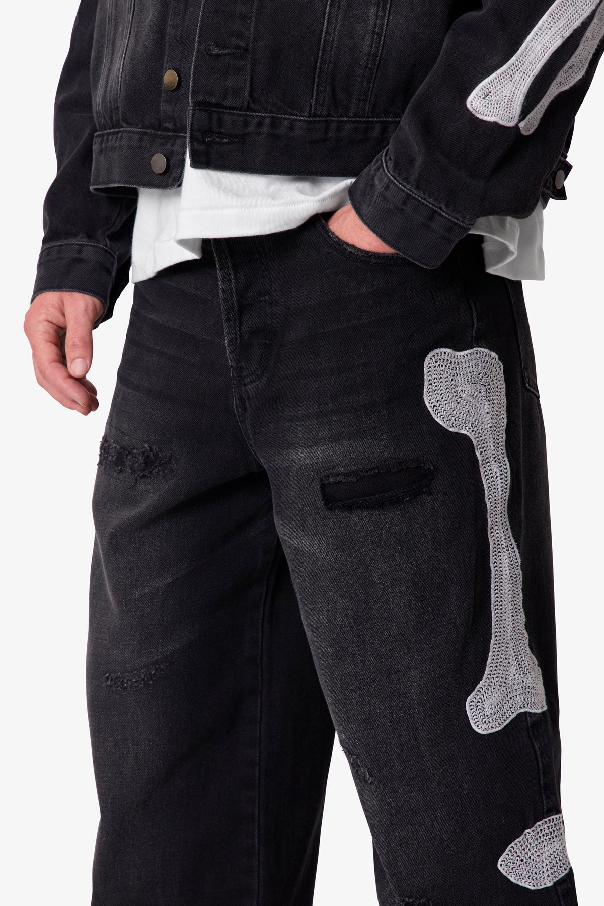 Skeleton Baggy Denim - Washed Black | mnml