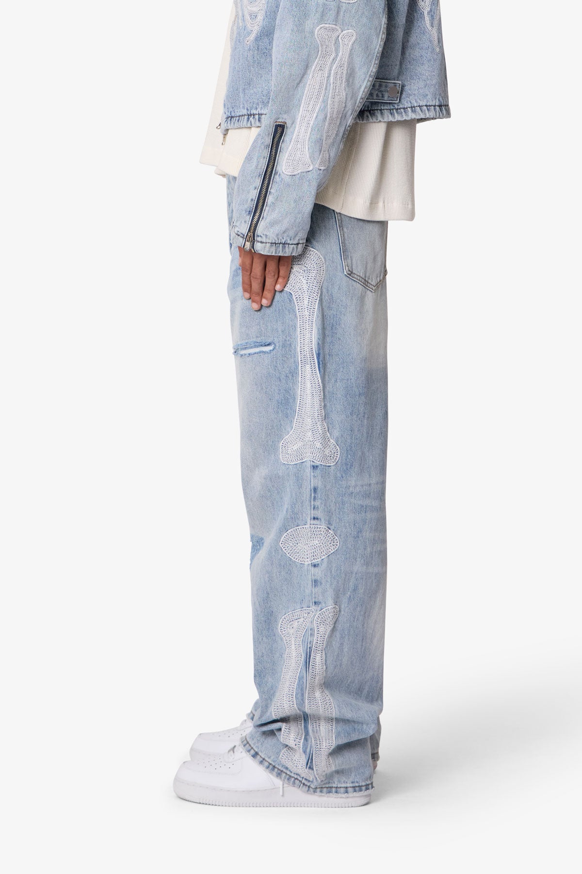 Skeleton Baggy Denim - Washed Blue | mnml | shop now