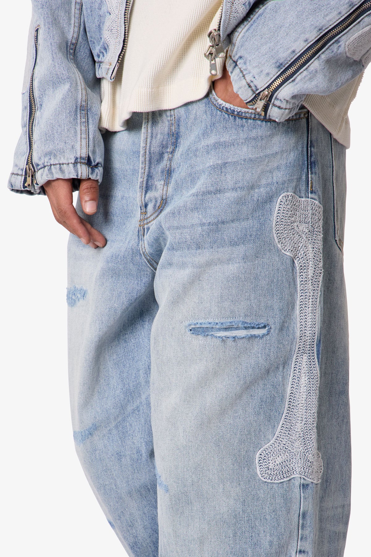 Skeleton Baggy Denim - Washed Blue | mnml
