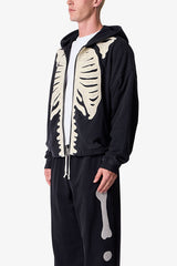 Skeleton Zip Up Hoodie - Washed Black