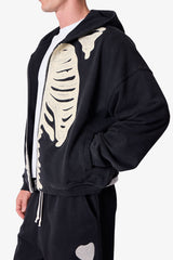 Skeleton Zip Up Hoodie - Washed Black