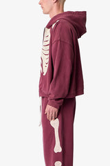 Skeleton Zip Up Hoodie - Washed Red