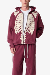 Skeleton Zip Up Hoodie - Washed Red