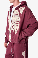 Skeleton Zip Up Hoodie - Washed Red