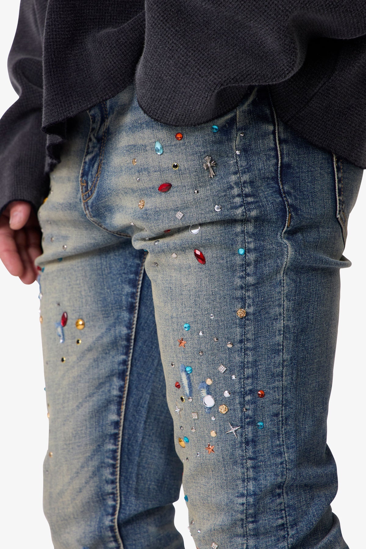 Skinny Crystal Denim - Washed Blue | mnml | shop now