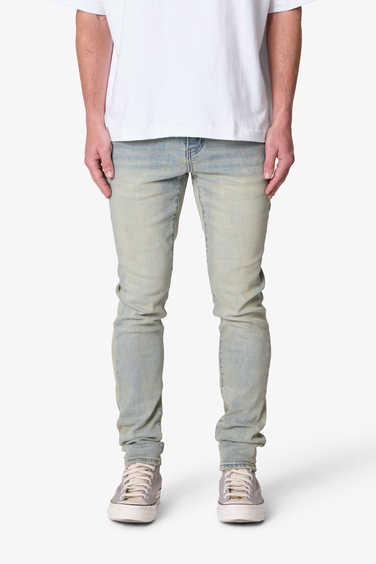 X696 Paisley Patterned Denim - Light Blue | mnml | shop now