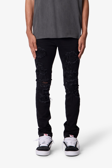 Skinny Distressed Rhinestone Denim - Black