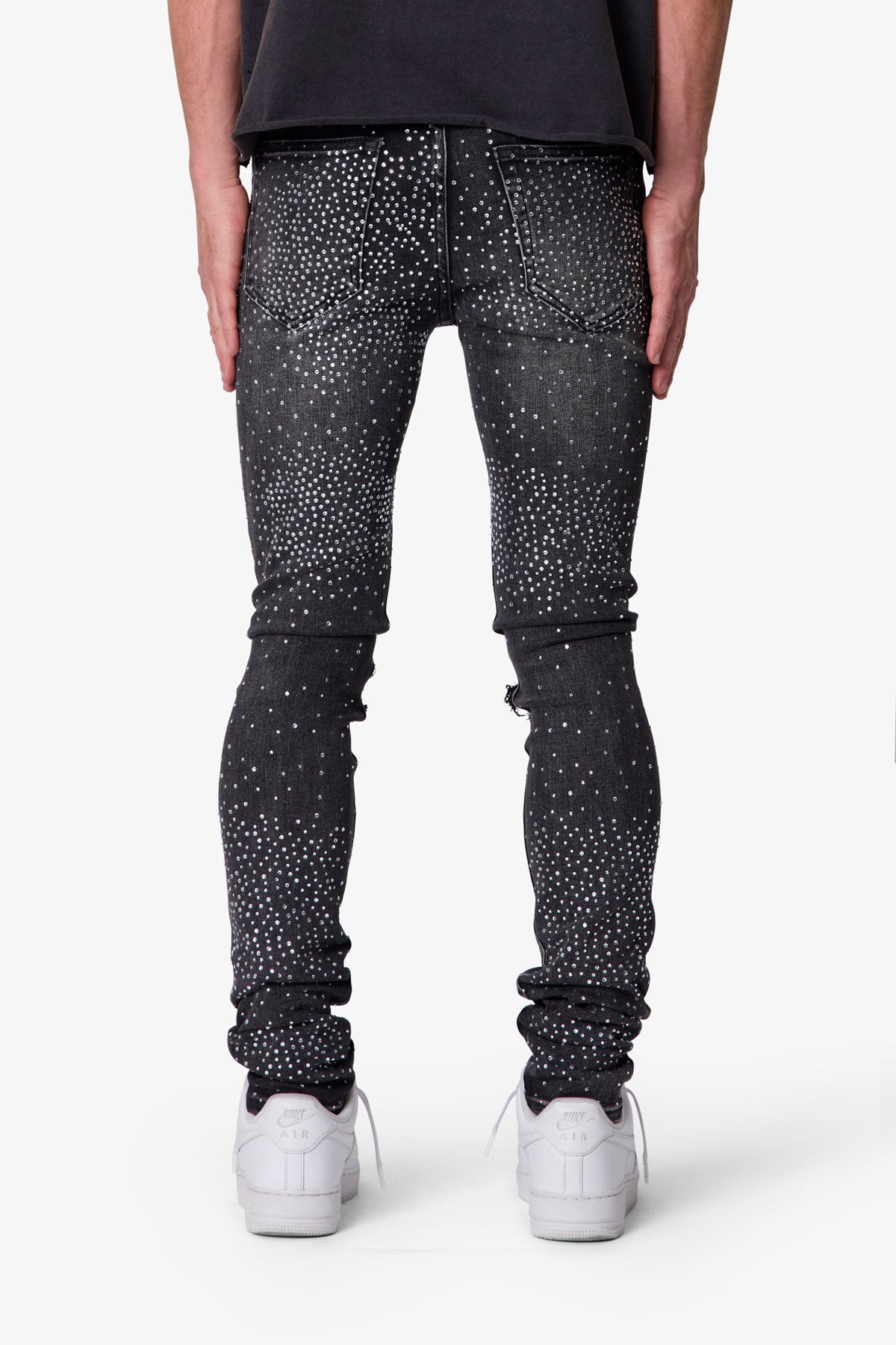 mnml ラインストーン スキニーデニム ブラック 34インチ Skinny Rhinestone Denim - Vintage Black | mnml