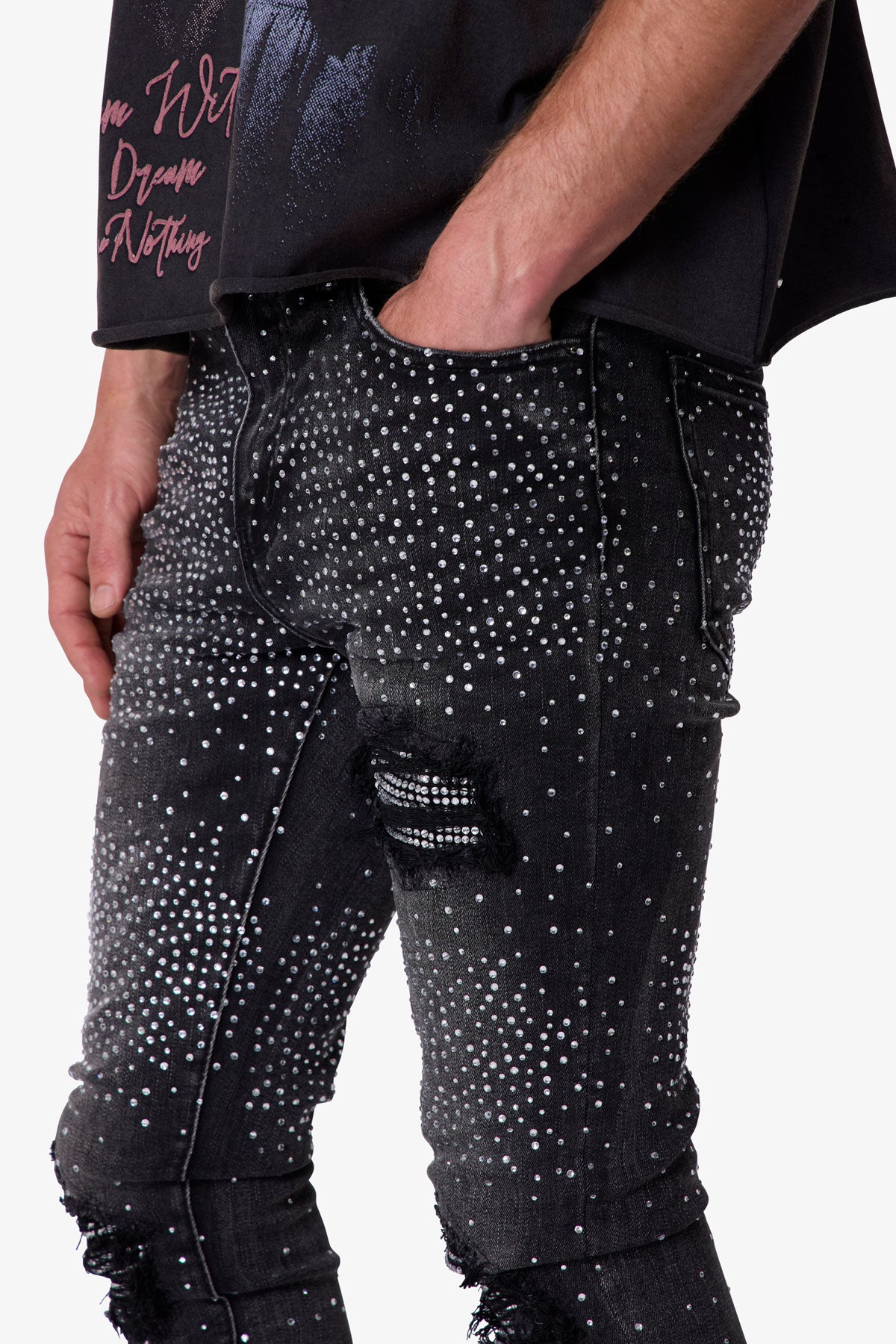 Skinny Rhinestone Denim - Vintage Black | mnml