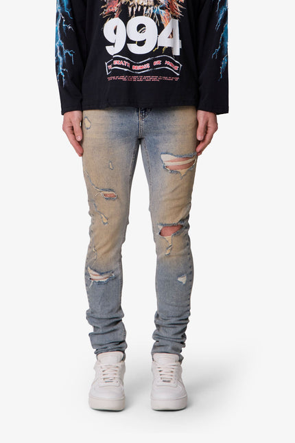 Slashed Skinny Denim - Vintage Blue
