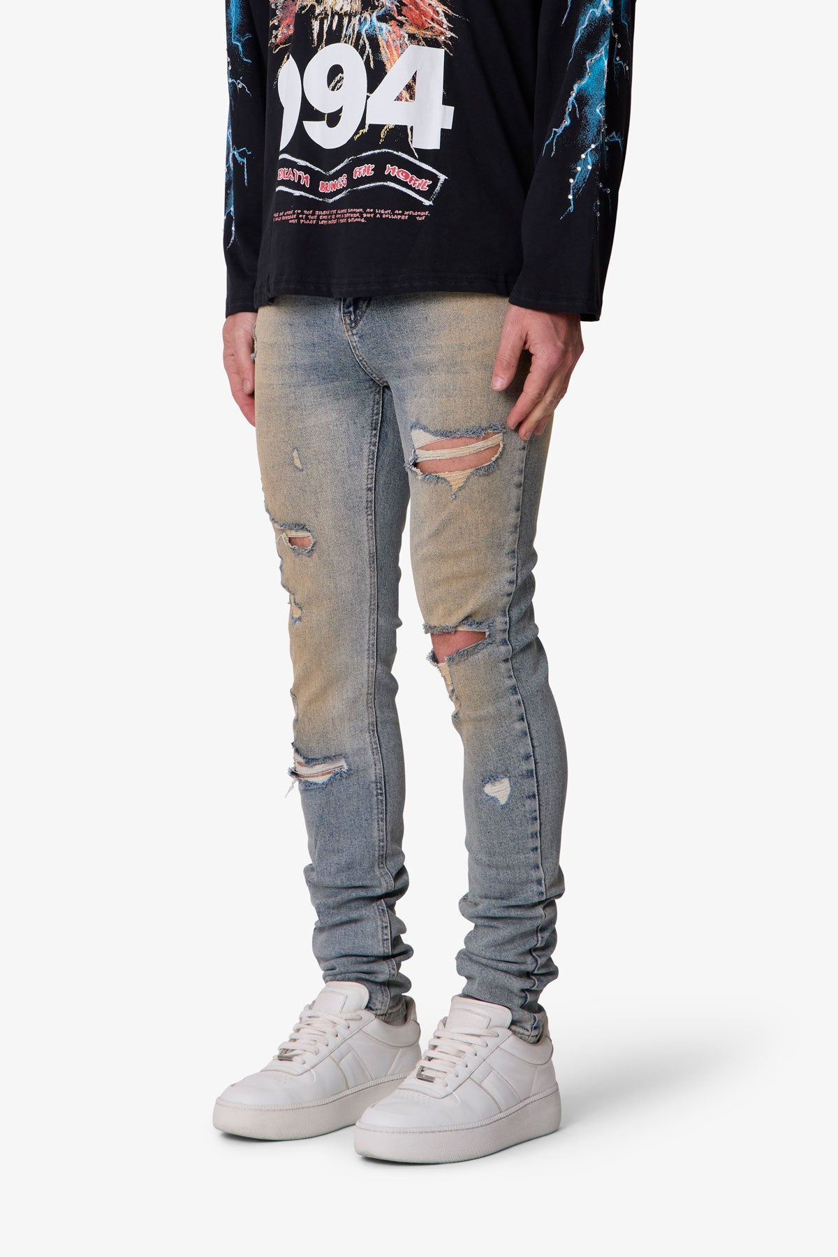 Slashed Skinny Denim - Vintage Blue | mnml