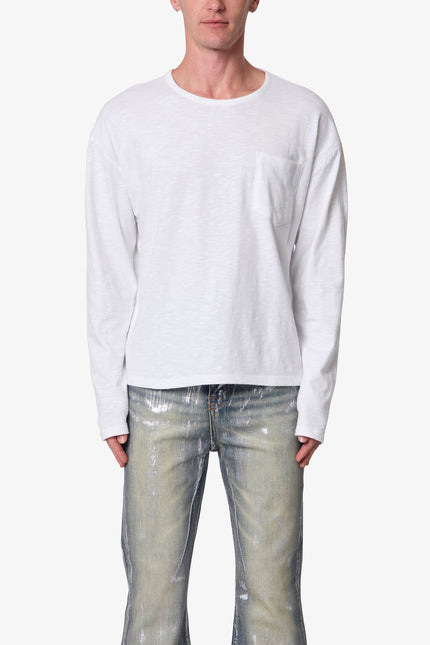 Slouchy Pocket L/S Tee - White