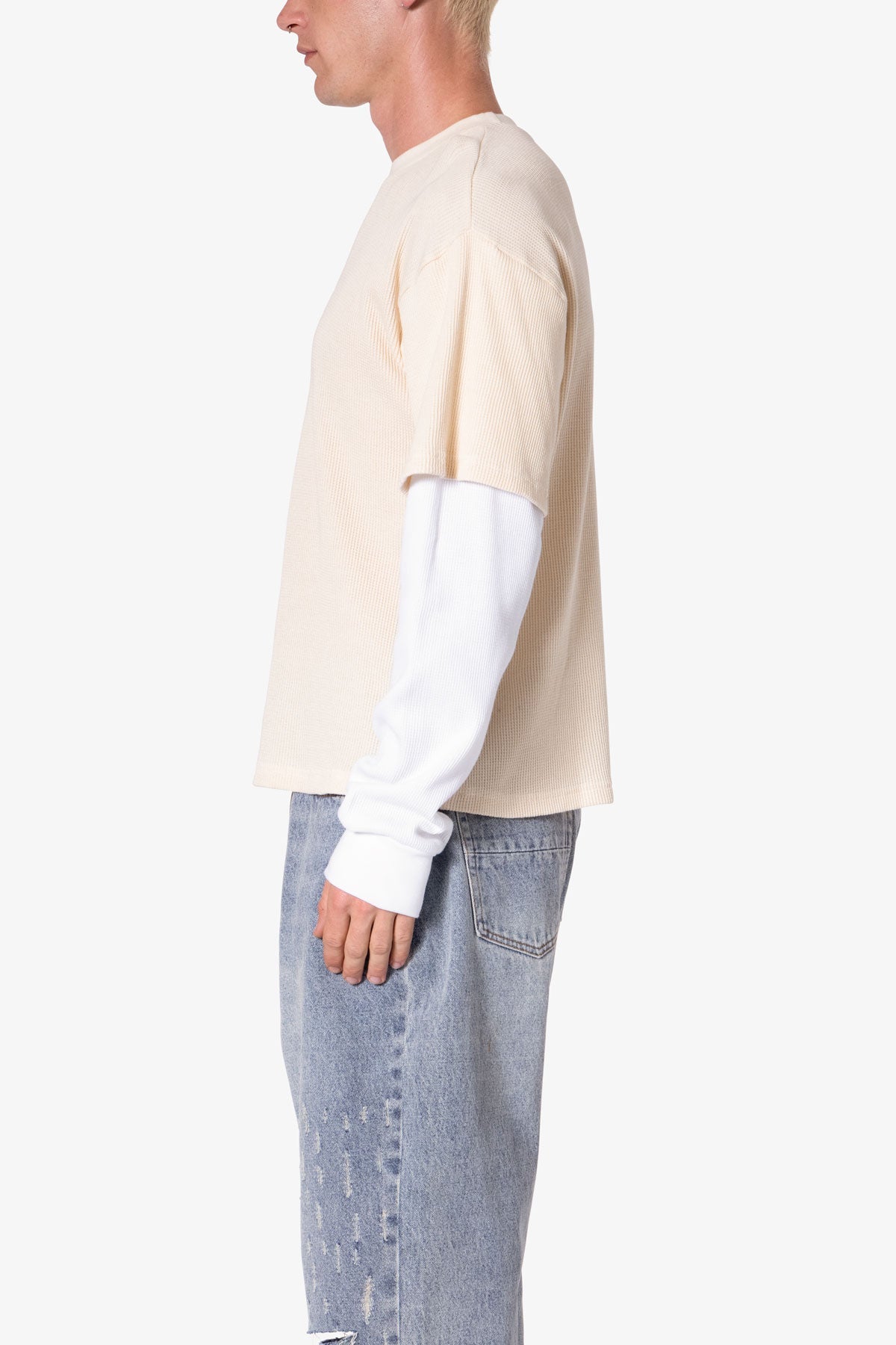 送関込【mnml】 Sprayed サーマル Tシャツ 長袖 Black Cream MNML Sprayed サーマル Tシャツ 長袖 Black Cream 送料込み