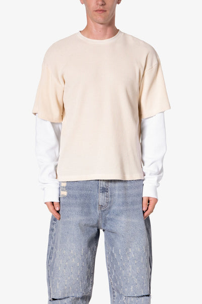 送関込【mnml】 Sprayed サーマル Tシャツ 長袖 Black Cream Sprayed Thermal L/S Tee - Black/White | mnml | shop now