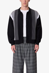 Striped Collared Cardigan Sweater - Black