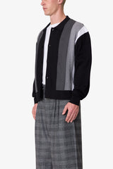 Striped Collared Cardigan Sweater - Black