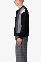 Striped Collared Cardigan Sweater - Black