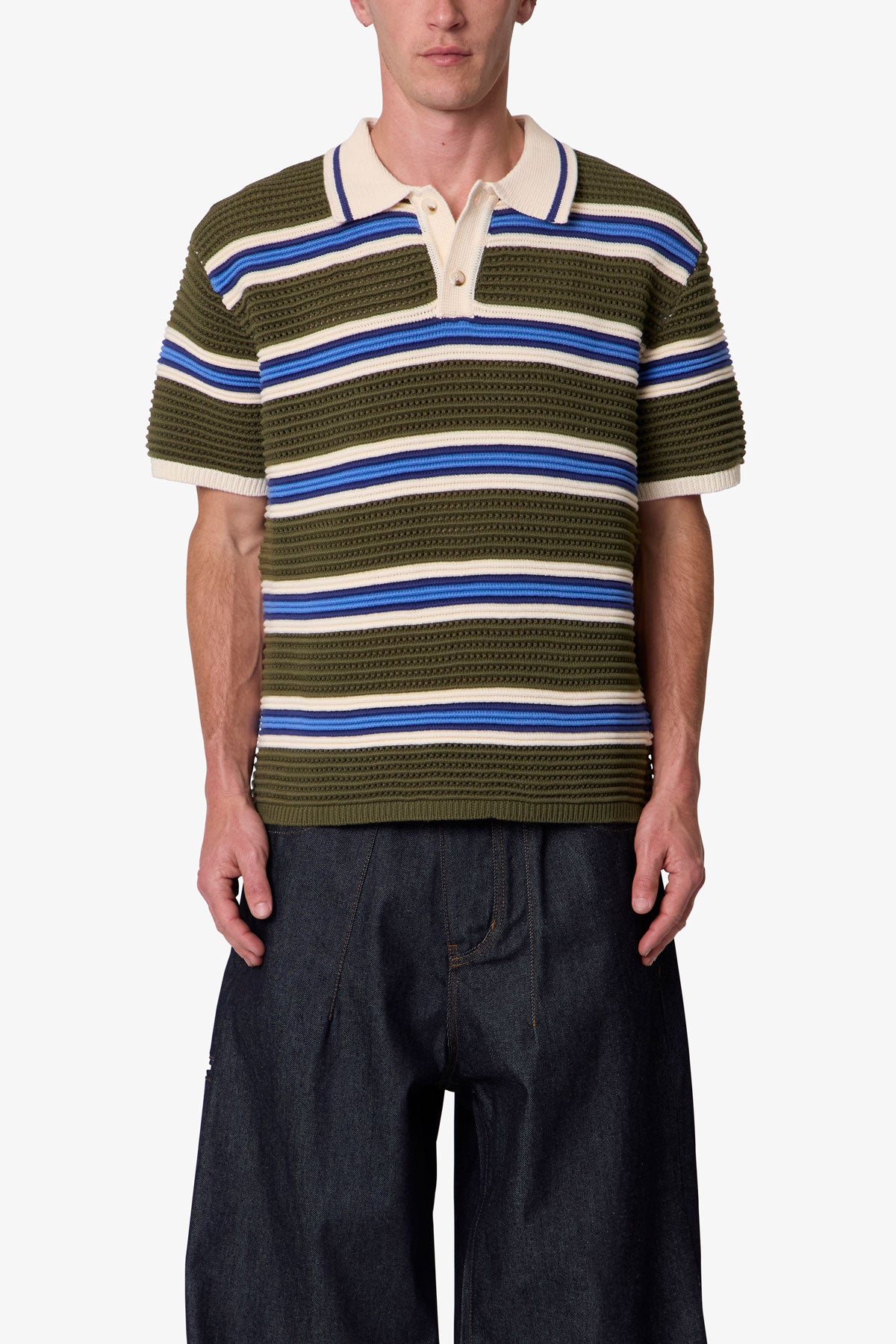 ワコマリア 23ss striped knit polo shirt Mサイズ Striped Knit S/S Polo Shirt - Multi | mnml
