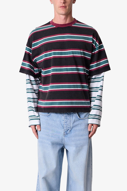 Striped Layered L/S Tee - Green/Black