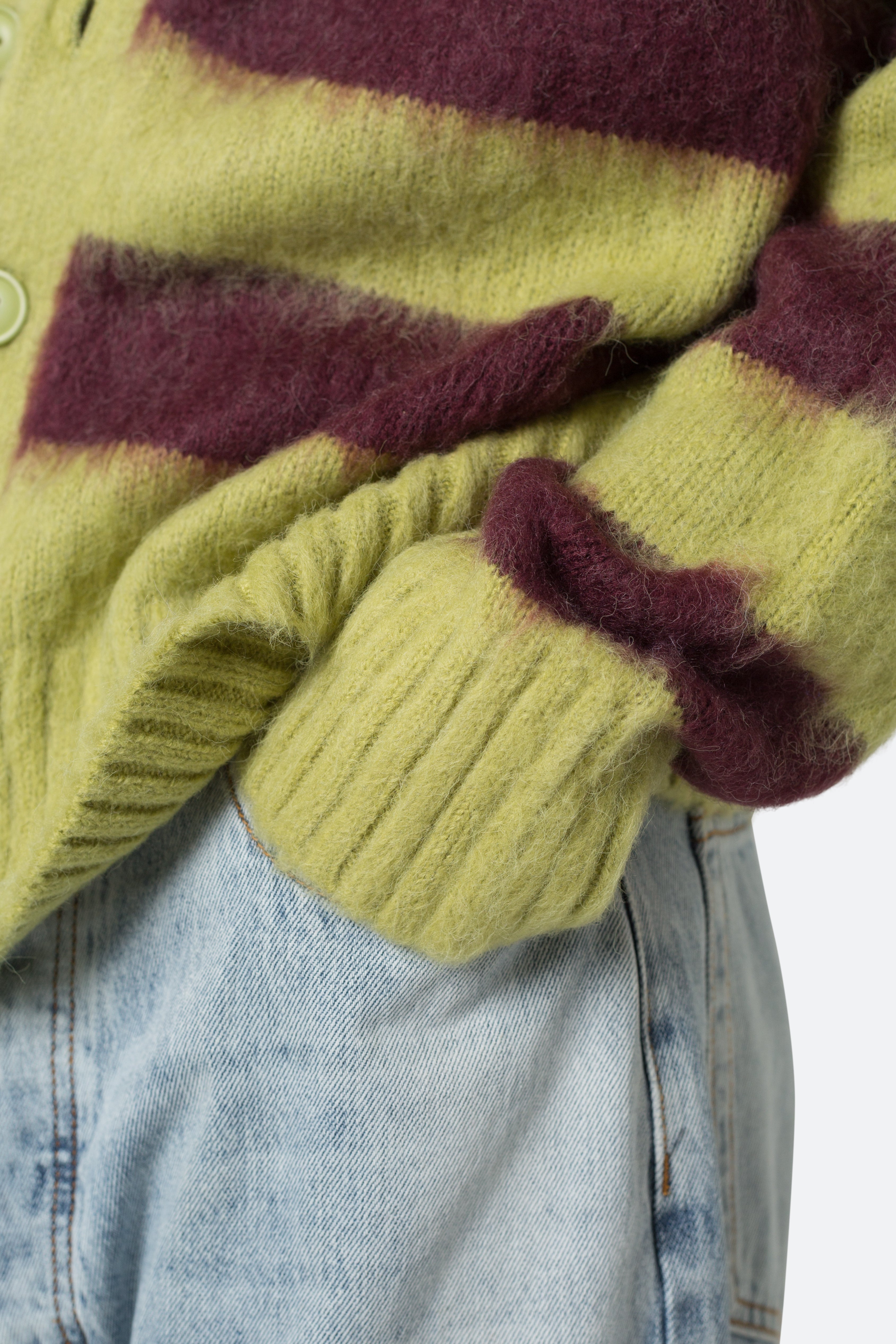 Striped Mohair Cardigan Sweater - Green/Brown | mnml | shop now Striped Mohair Cardigan Sweater - Green/Brown | mnml | shop now