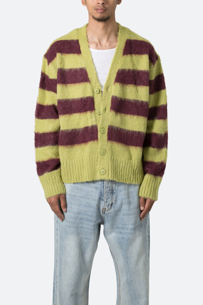 Striped Mohair Cardigan Sweater - Green/Brown | mnml | shop now