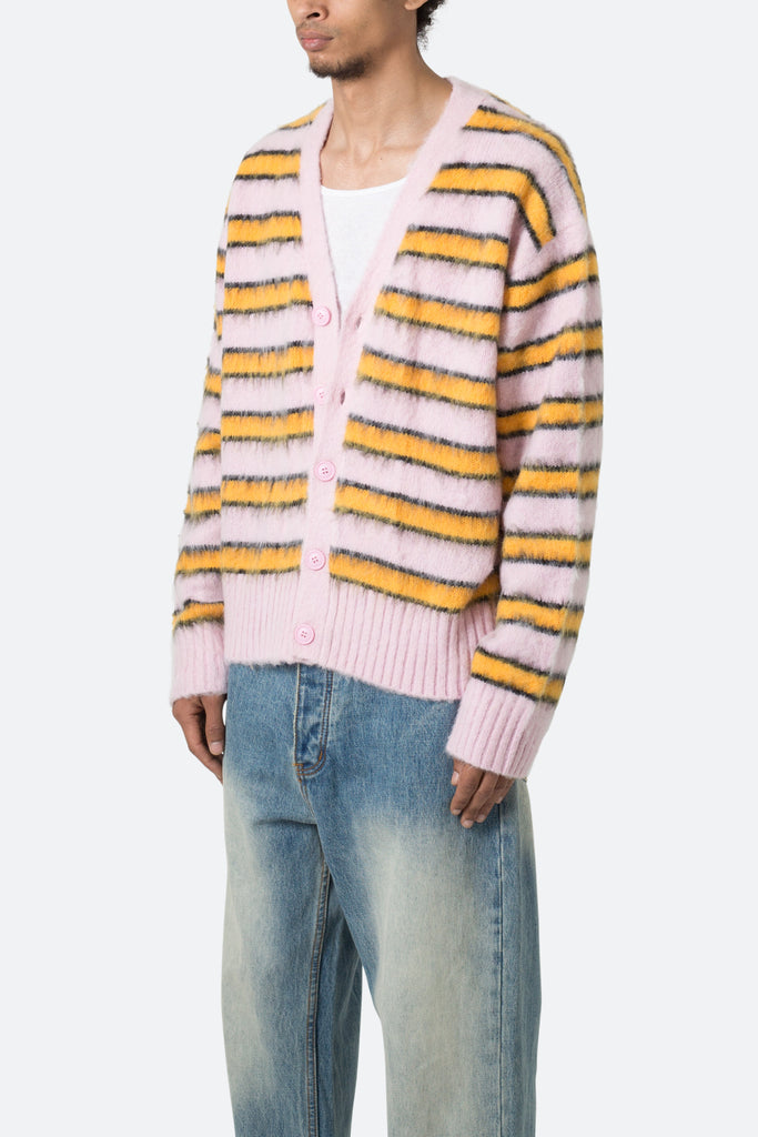 Striped Mohair Cardigan Sweater - Pink | mnml | shop now