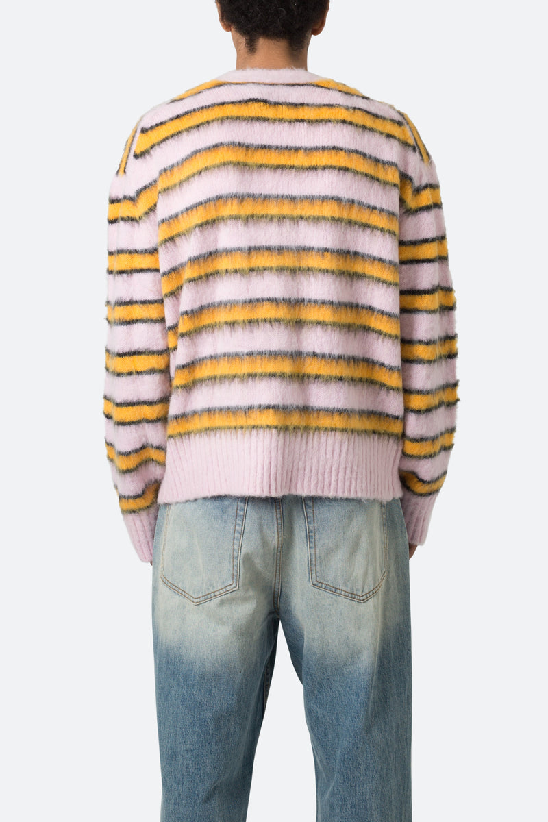 Striped Mohair Cardigan Sweater - Pink | mnml | shop now