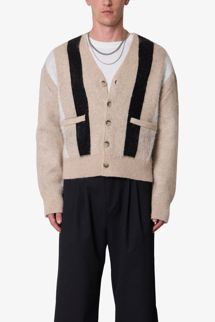Striped Mohair Cardigan Sweater - Tan