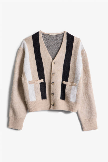 Striped Mohair Cardigan Sweater - Tan