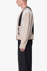 Striped Mohair Cardigan Sweater - Tan