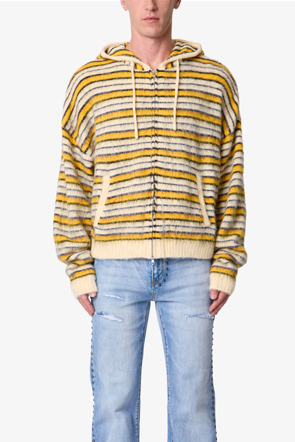Striped Mohair Zip-Up Hoodie - Yellow