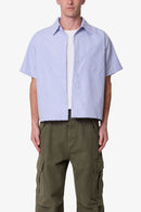 Striped Poplin Cropped S/S Shirt - Blue