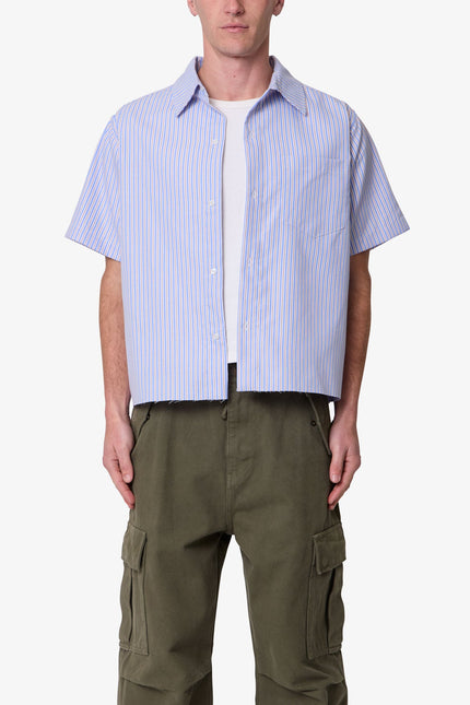 Striped Poplin Cropped S/S Shirt - Blue