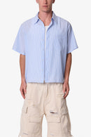 Striped Poplin Cropped S/S Shirt - Blue/White