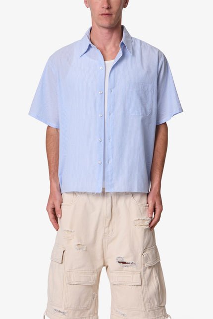 Striped Poplin Cropped S/S Shirt - Blue/White